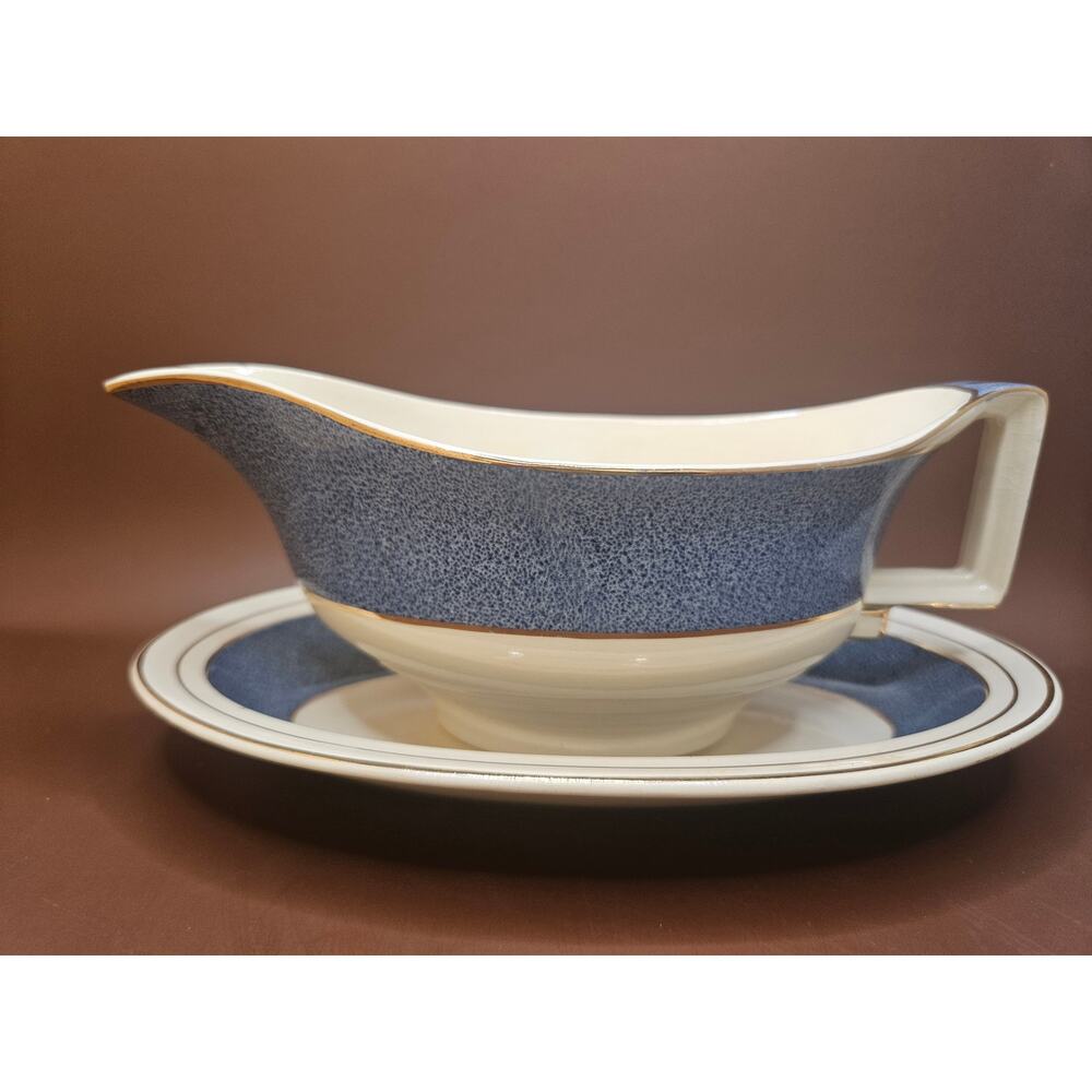 VTG Ironstone China Johnson Bros England 1lb JB898 Mottled Blue Cream Gold g56